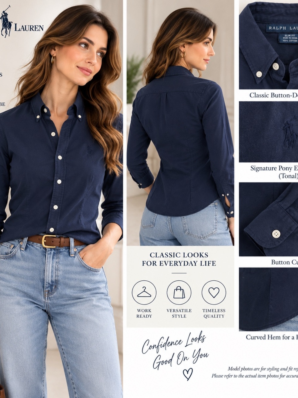 Ralph Lauren Slim Fit Navy Cotton Button Down Shirt Size 2